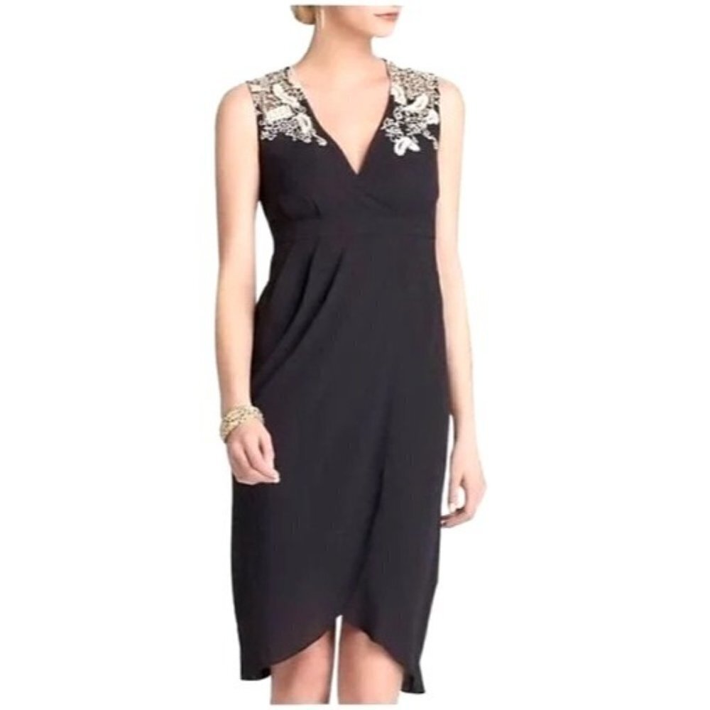Anthropologie Meadow Rue Black Embroidered V Neck Tulip‎ Dress 0 Whimsigoth